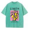 Lemon Con Aroma De Espana Prints Washed TShirts Womens Cotton Tops Comfortable Distressed ONeck Streetwear Summer Clothes