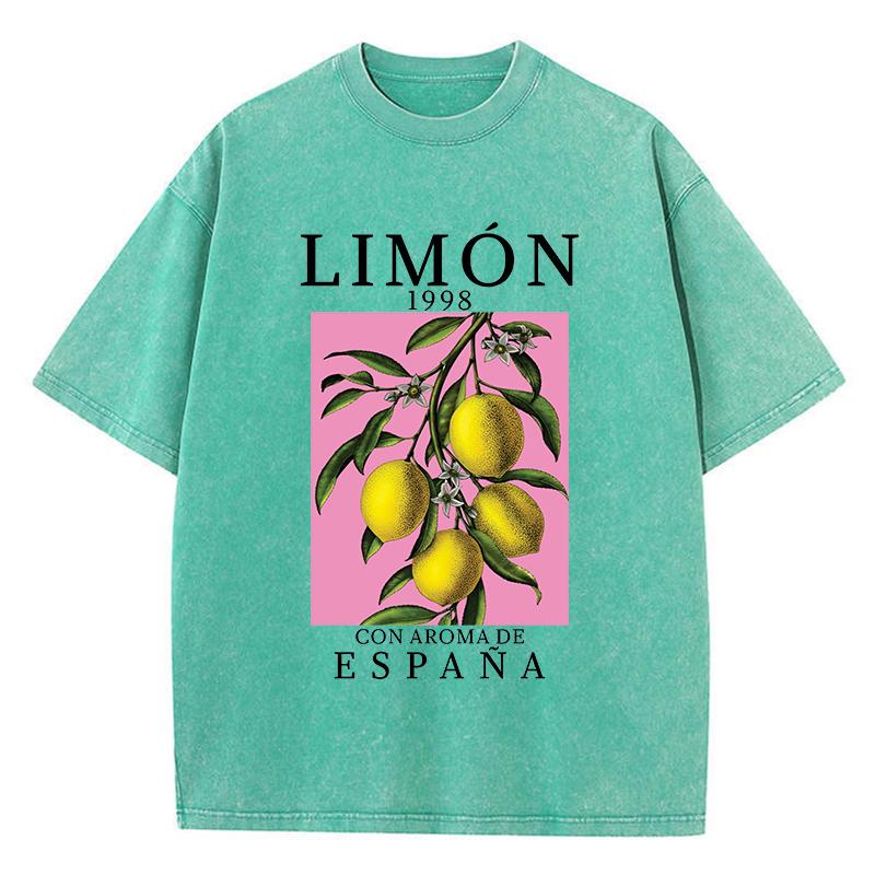 Lemon Con Aroma De Espana Prints Washed TShirts Womens Cotton Tops Comfortable Distressed ONeck Streetwear Summer Clothes