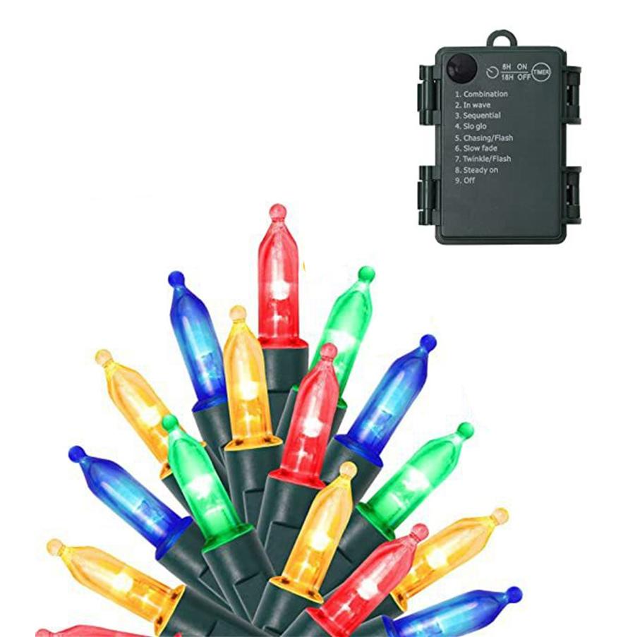 

50/100 светодиодных уличных гирлянд на батарейках Мини рождественские гирлянды на батарейках 8 режимов для декора свадьбы или вечеринки 10M 100LEDS разноцветный