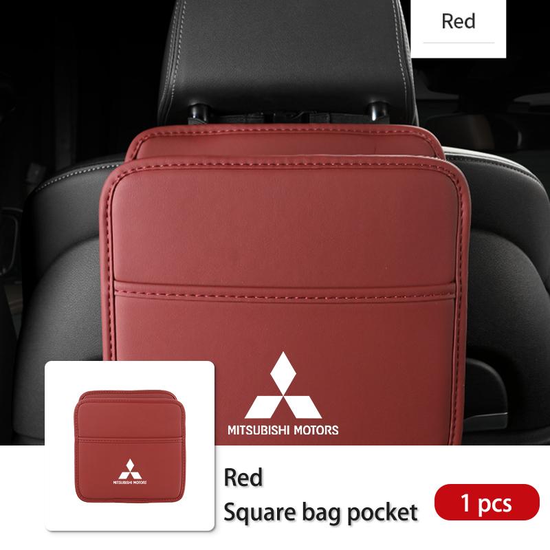 Cwvjgx1 For Mitsubishi Car Logo Seat Back Storage Leather Multifunction Hanging Box Accessories Outlander Lancer Cross Colt Xpander