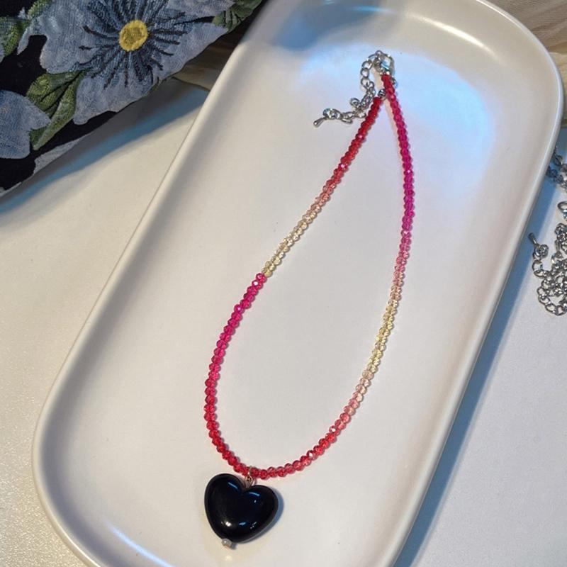 Fashion Sweet Heart Pendant Necklace Choker Neck Chain Elegant Clavicle Chain Gradient Crystal Beaded Necklace Jewelry