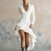 Women's Retro Elegant V-Neck Ruffle Dress - Casual Western Pastoral Style, Solid Color