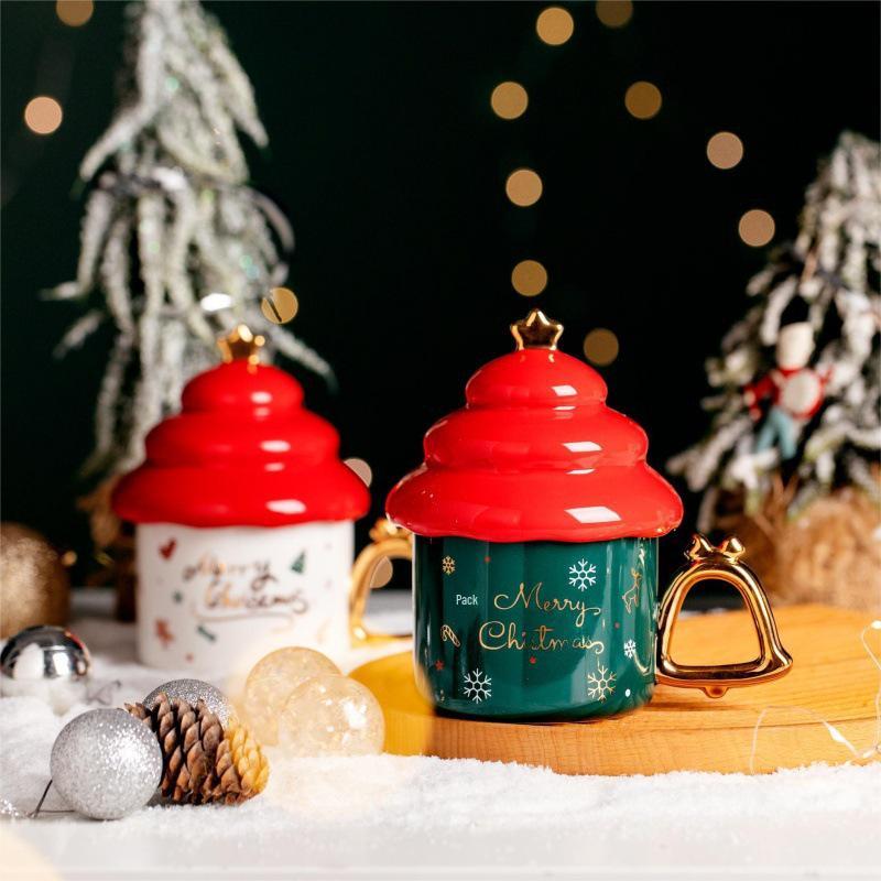 Creative Ceramic Christmas Tree Mug with Lid - Ideal Gift for Girls, Couples, or Office Tea Time