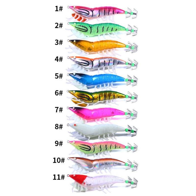11CM22GLuminous Squid Shrimp Fake Bait Wood Shrimp Lure Bait Bionic Fishing Bait Universal for Freshwater and Saltwater