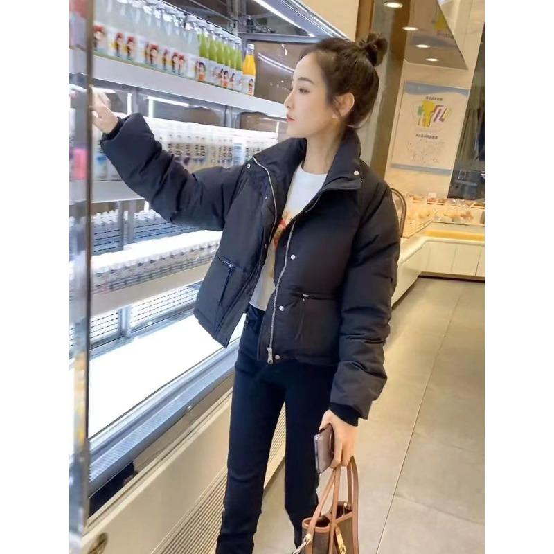 Winter Fashion Stand Collar Pocket Warm Coat Women Loose Casual Solid Color Cardigan Lady Outwear Zipper Top