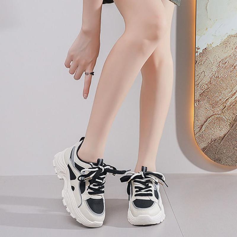 Koreanischer Stil Damen Chunky Sneaker Dicke Sohle Höhenerhöhende Sportschuhe für Studenten Bequem Laufen Freizeitkleidung
