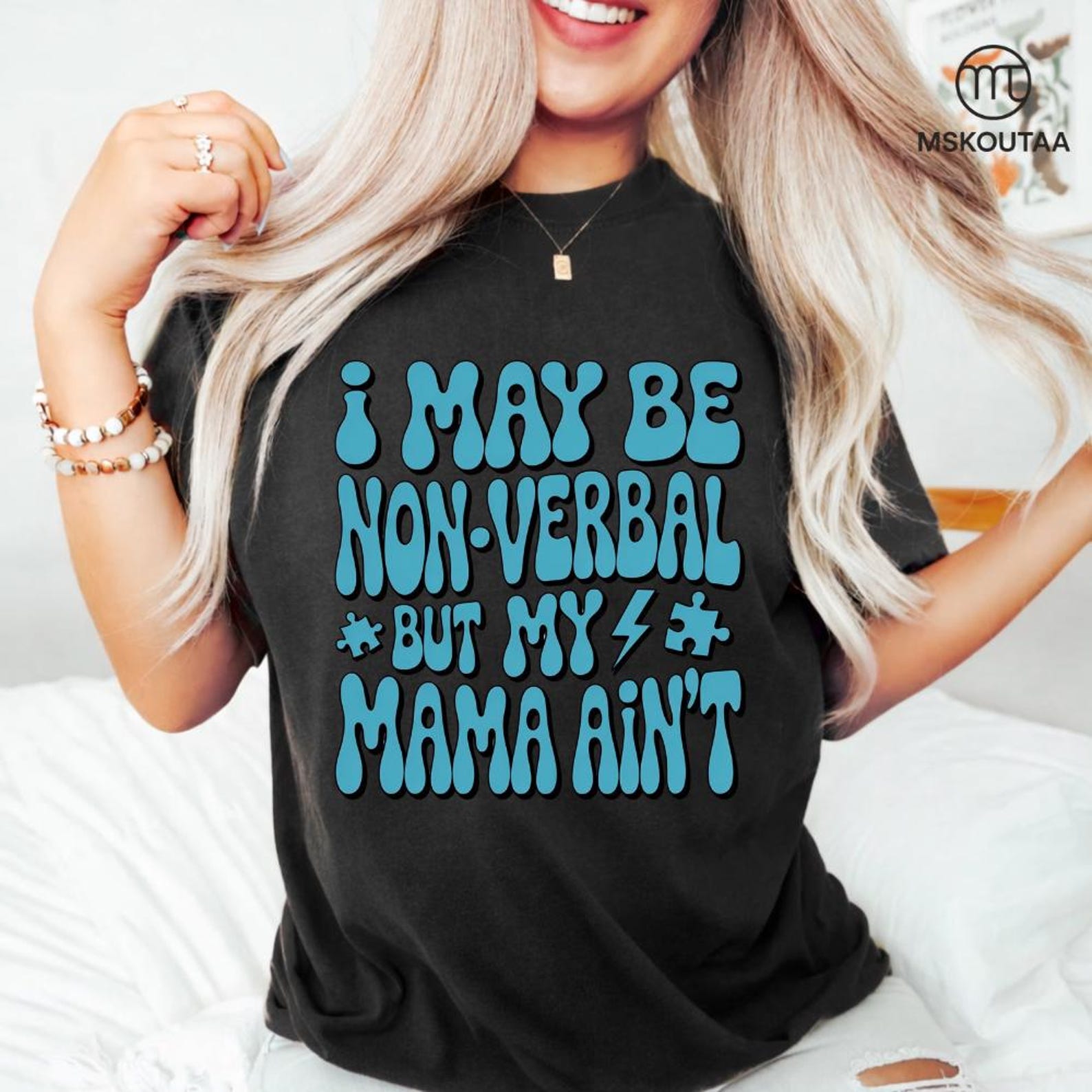 Autism Mom Shirt I May Be Non-Verbal But My Mama Ain t T-Shirt, Proud Autism Parent Gift, Special Needs Mom Graphic Tee 3XL