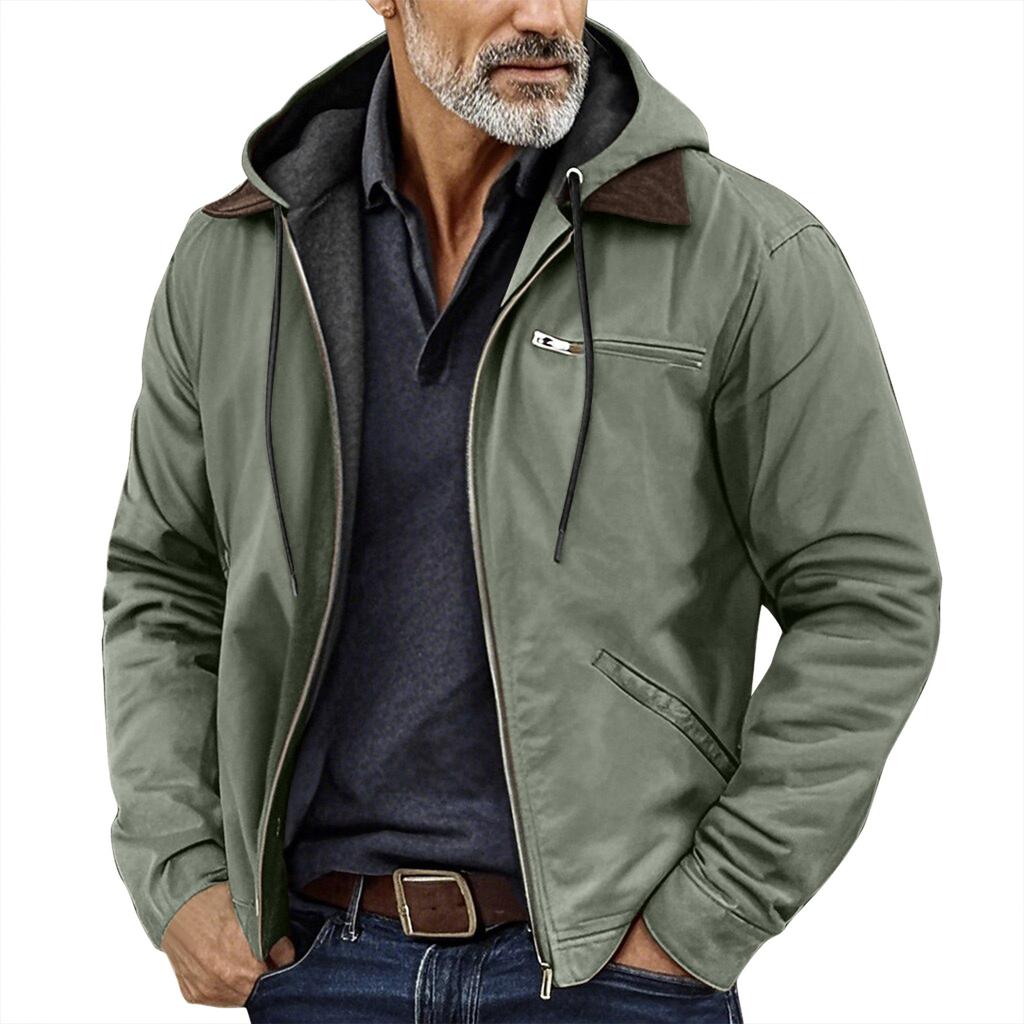 Men's Solid Color Zipper Pocket Hooded Sweatshirt Jacket Cardigan Men's Casual Jacket Cardigan