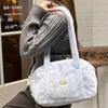 Gentle Light Color Leopard Print Plush Women's Shoulder Bags Lovely Large Capacity Ladies Handbag Casual Female Underarm Bags