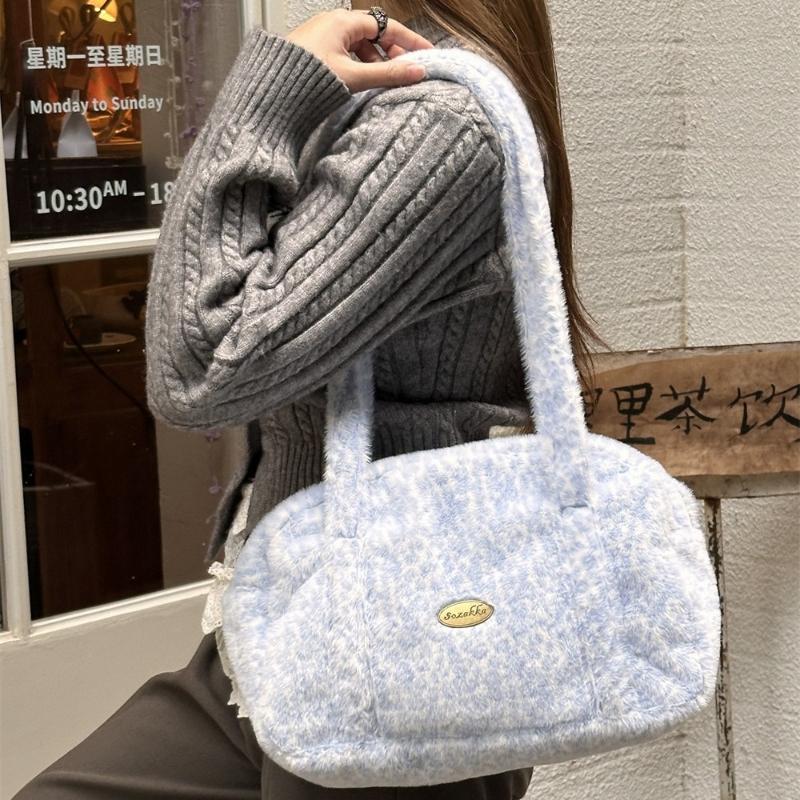 Gentle Light Color Leopard Print Plush Women's Shoulder Bags Lovely Large Capacity Ladies Handbag Casual Female Underarm Bags