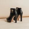 Zipper Women Boots High Heels Clogs Platform Boots-Women Autumn Shoes Winter Footwear Round Toe Stiletto Black Leather Rubber