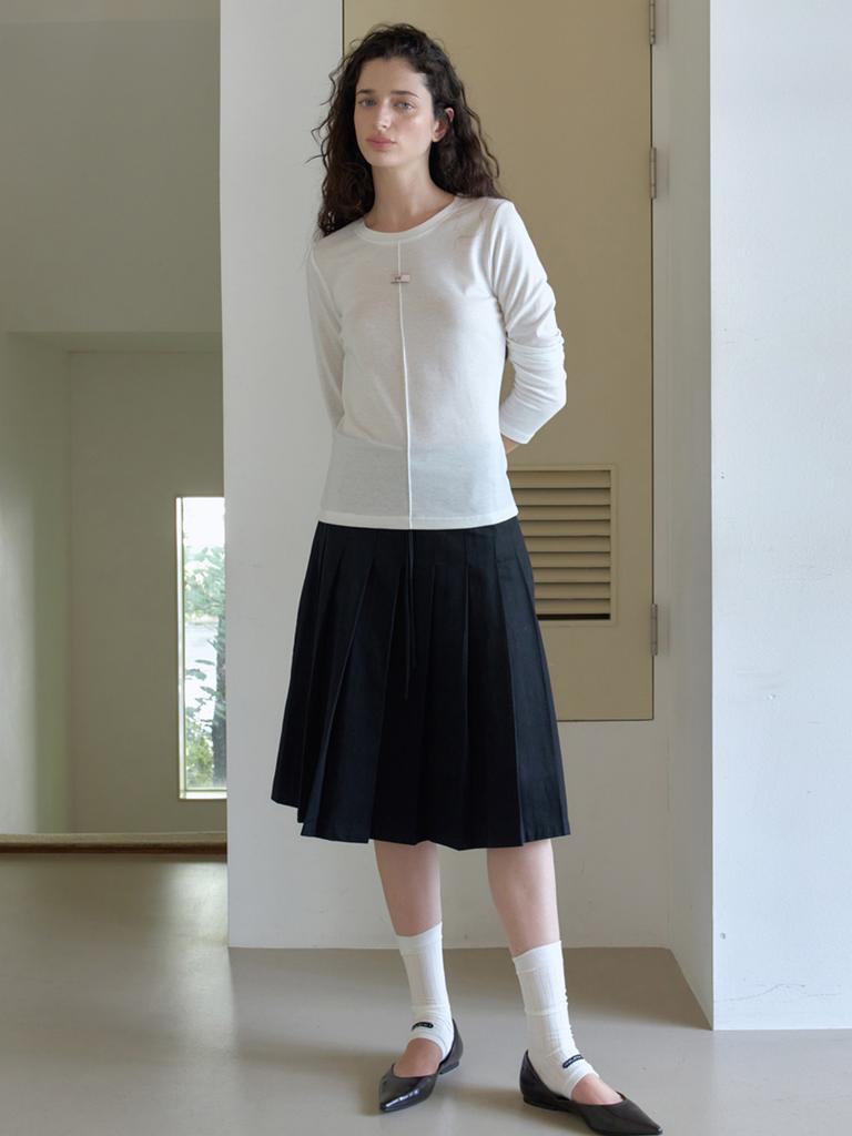 Elssibeui Drawstring Pleated Skirt_Black