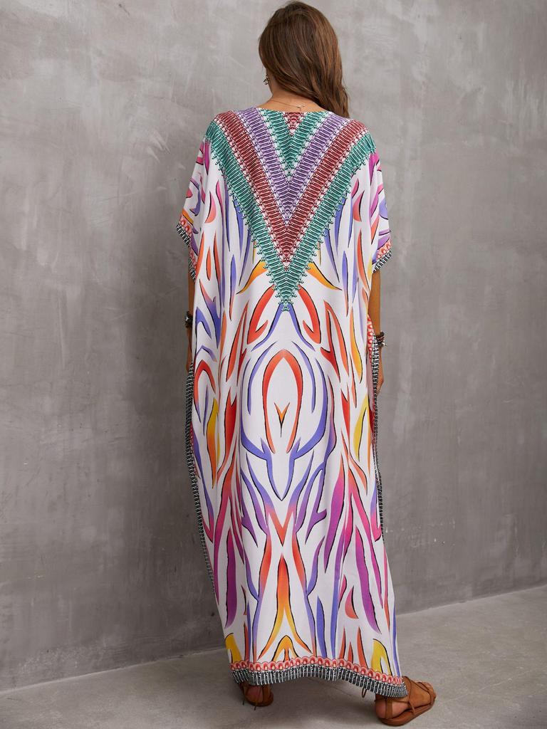 Beach Vacation Loose-Fit Rayon Print Cover-Up Shirt