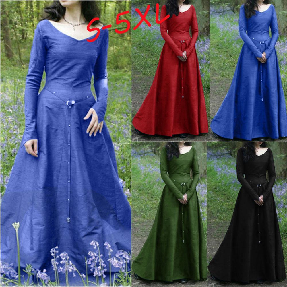 

Женщин плюс размер твердых Винтаж Ренессанса длинные бинты длинные платье