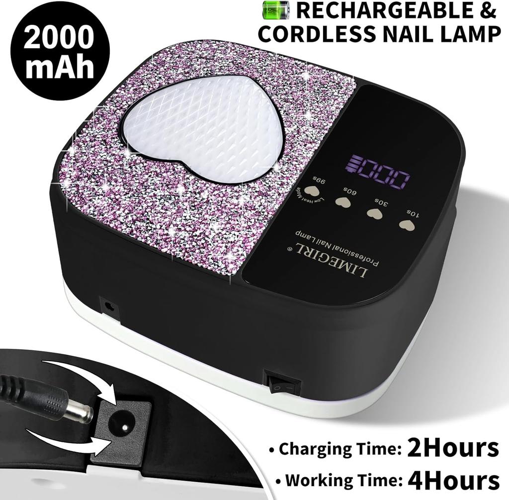 UV LED Nail Lamp Kit, Fast Curing, 4 Timer Settings, Cordless Rechargeable for Gel Polish Manicure & Pedicure