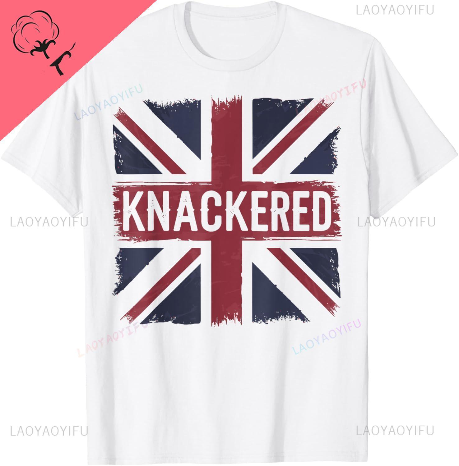 Funny Knackered British Slang Union Jack UK Flag British TShirt Printed Tshirt Vintage Cotton Tee Breathable and Comfortable S
