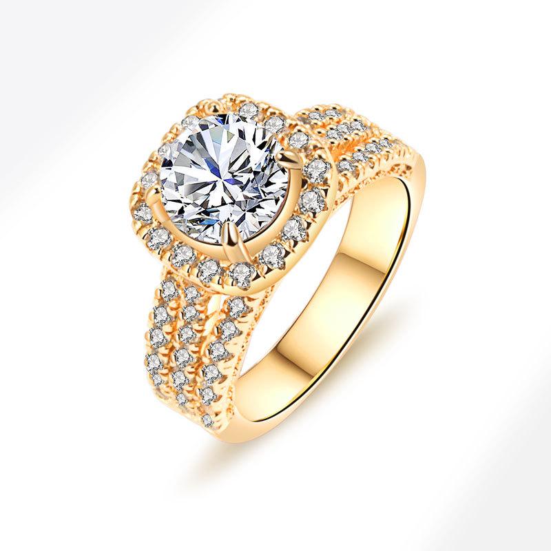 

Trendy Gold Plated Ring With Micro Pave Zirconia Elegant Engagement Band For Women Fine Jewelry Accessory no.6 золотой