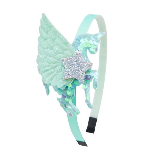 Mädchen Stirnband Dreidimensional Leicht Unicorn Wings Design Stirnband mit Pailletten Stern Dekoration Auftritte Halloween Kostüm Haar Accessoire
