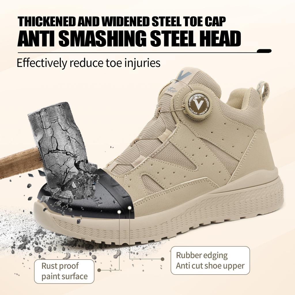 Rotating Button Men's Safety Boots Work Shoes Puncture-Proof Steel Toe Shoes Non-slip Protection Shoes High Top Security Boots