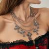 Salircon Gotisch 4 Stück/Set Kreativer Jesus-Kreuz-Anhänger Halskette Damen Vintage Punk Silberfarbene Ketten Y2K Schmuck Halloween Geschenk