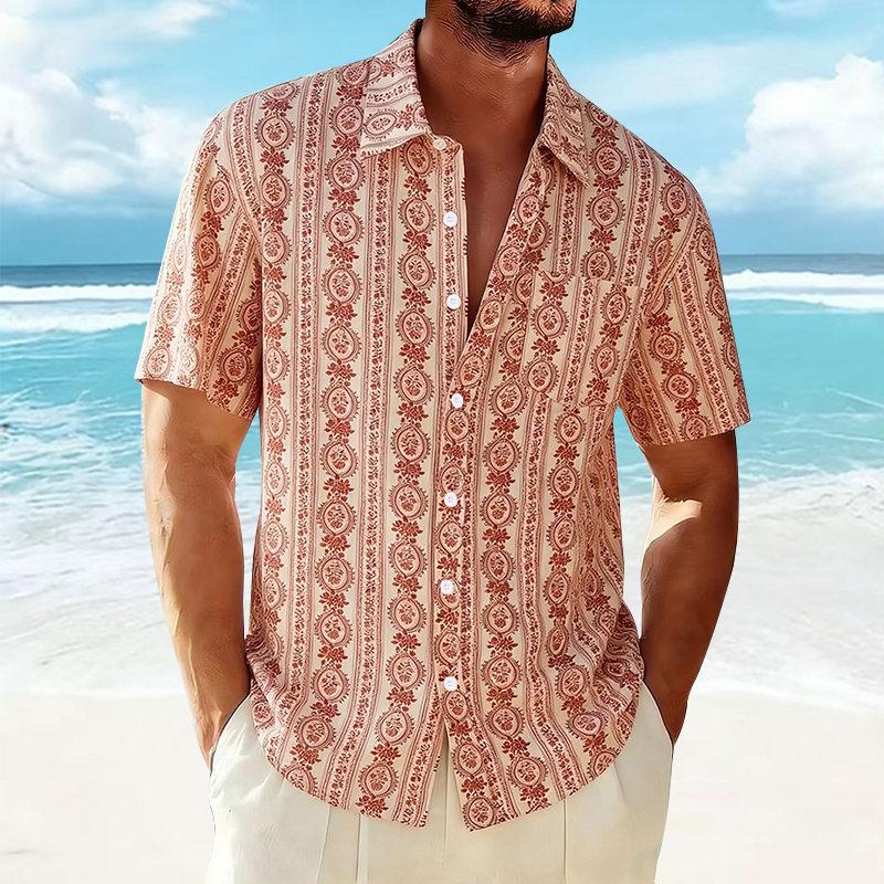

Men s Summer Fashion Printed Short Sleeve Hawaiian Shirt Casual Pocket Beach Holiday Shirts Stylish Mens Clothing XXL червоний