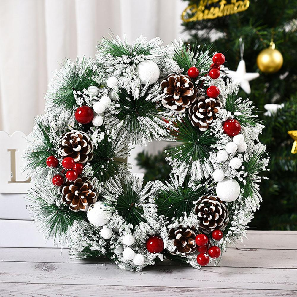 1pc Christmas Wreaths for Front Door, Xmas Decorations Winter Wreaths Home Decorative Wreath with Flowers Pine Cones for Party