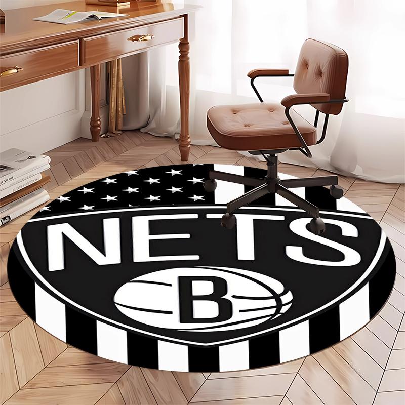 Brooklyn Nets Printed Round Rug Carpet Chair Rug Area Rug Entryway Doormats,for Office Chair Living Room Bedroom Kitchen Room.