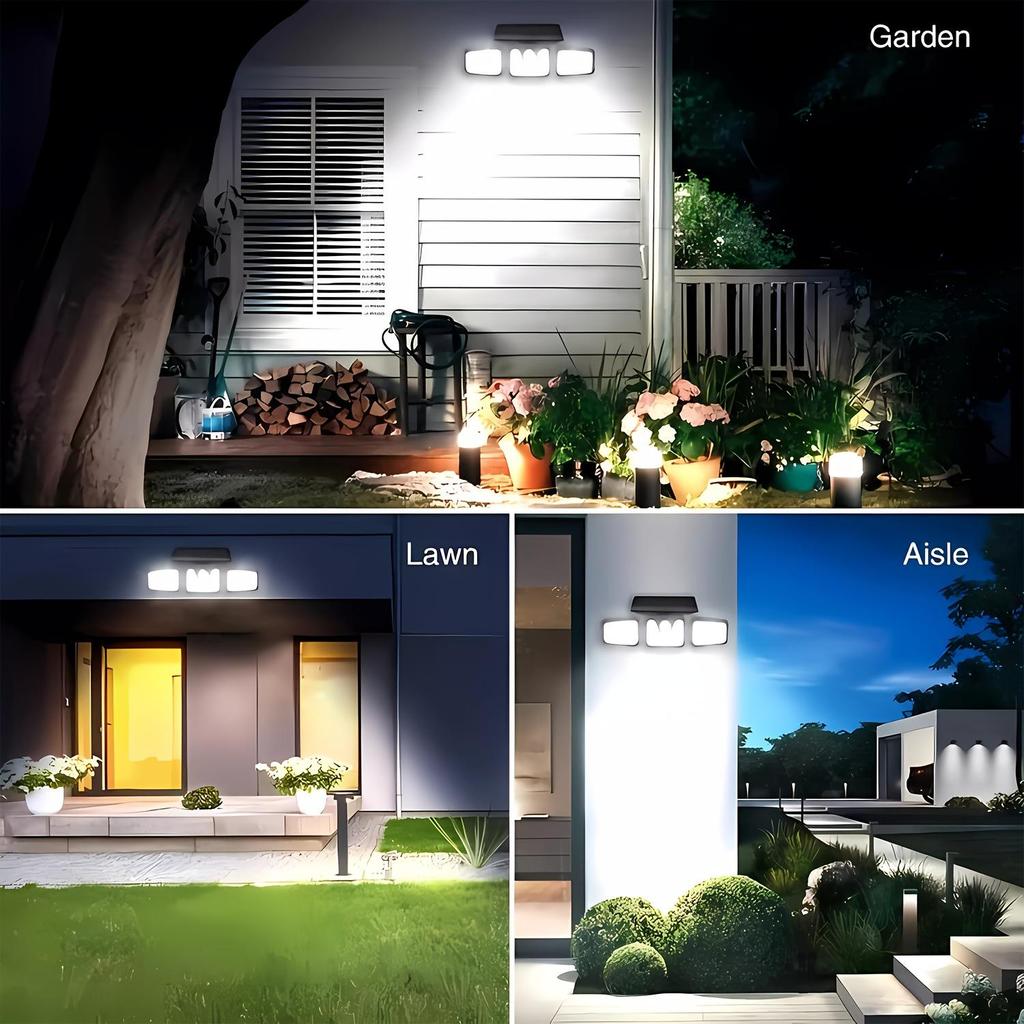 Three-Head LED Solar Wall Light for Outdoor Courtyard and Street