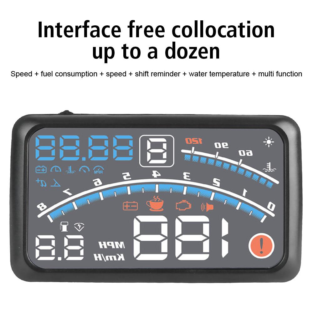 OBD2 HUD Speedometer Windshield Projector Car Head Up Display Digital Water Temp Tester New 4E Upgraded Alarm 5.5inch HD Screen
