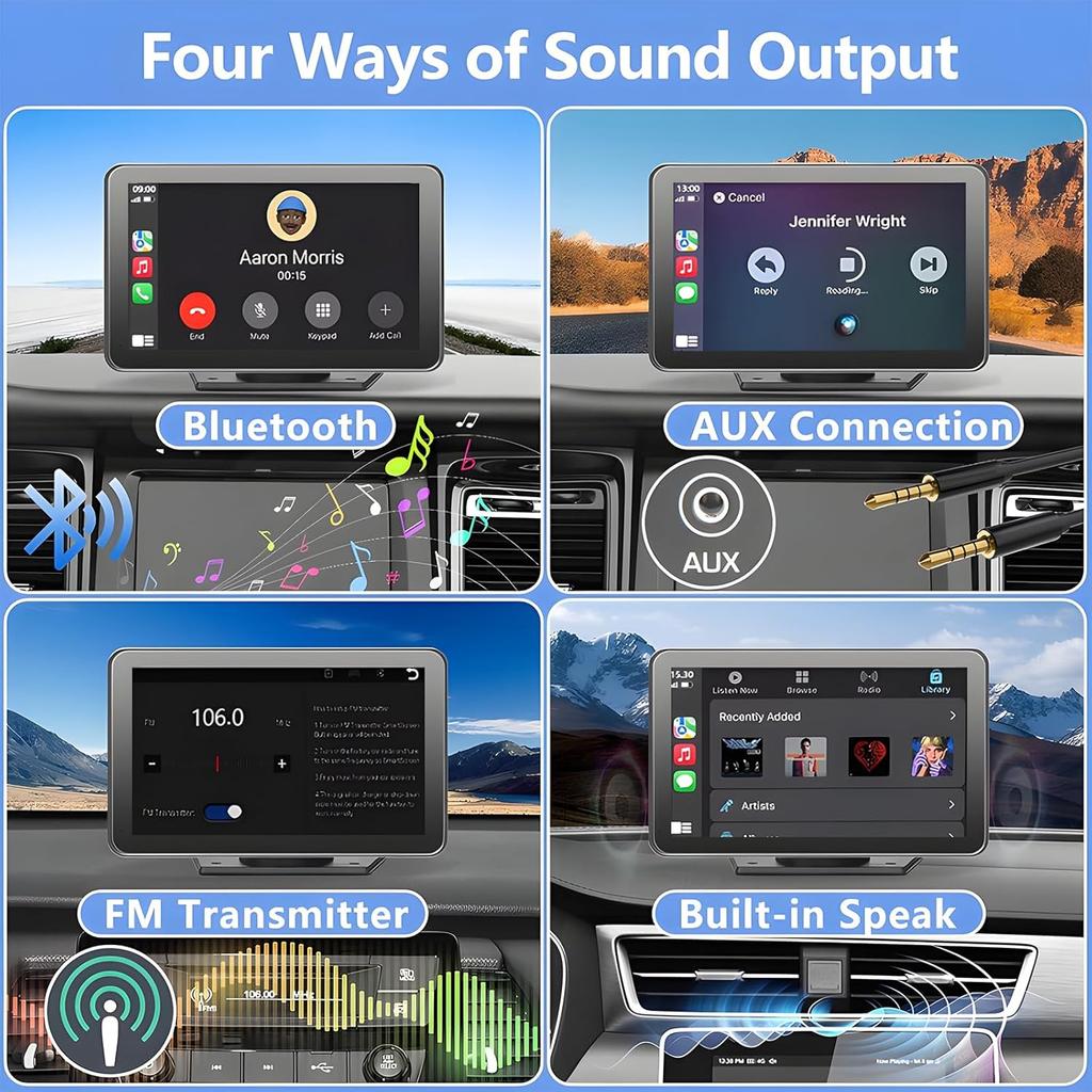 7' Wireless CarPlay & Android Auto Screen with Backup Camera, GPS, Bluetooth, FM, AUX, Siri Support