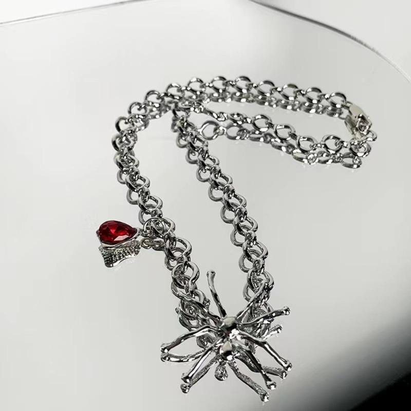 Spider Pendant Long Necklace Vintage Gothic Spider Blood Drop Clavicle Chain for Women Halloween Jewelry Gift Ornament