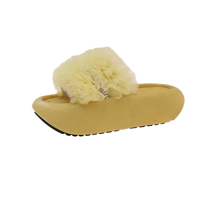 

Rhinestone lace mesh one-word drag summer 2025 fashionable versatile muffin bottom casual light and comfortable slippers 40