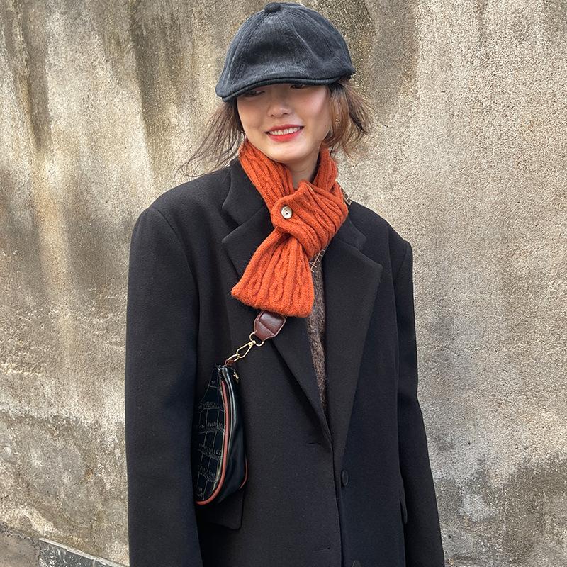 

Однотонный маленький шарф женский осенне-зимний универсальный ветрозащитный теплый для защиты шеи вязаный шерстяной шарф милая девушка 80*10ＣＭ