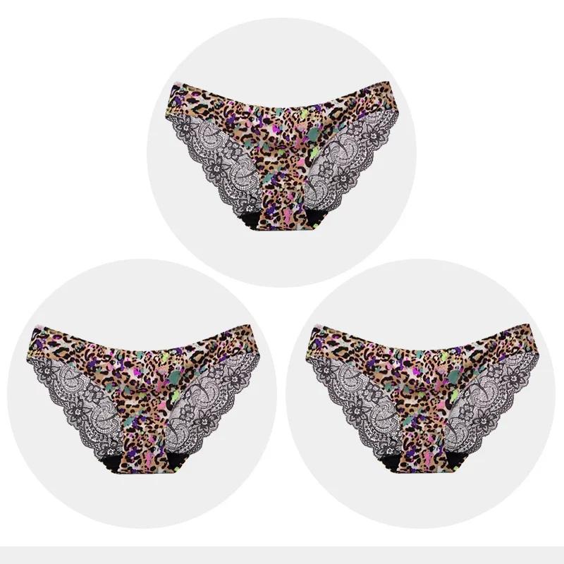 Women's Seamless Underwear Leopard Intimate Women Sexy Lace Black Floral Panties Seamless Panty 3 Pcs/set
