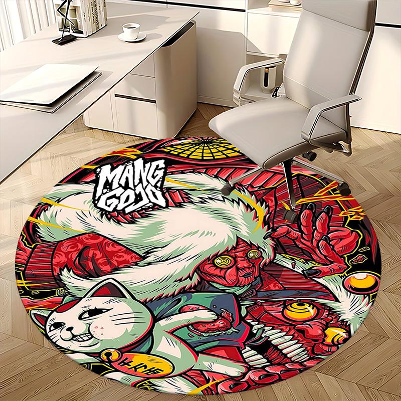 1pc Anime Cat & Demon Round Carpet - Office Chair Mat, Non-Slip Rug for Home Decor