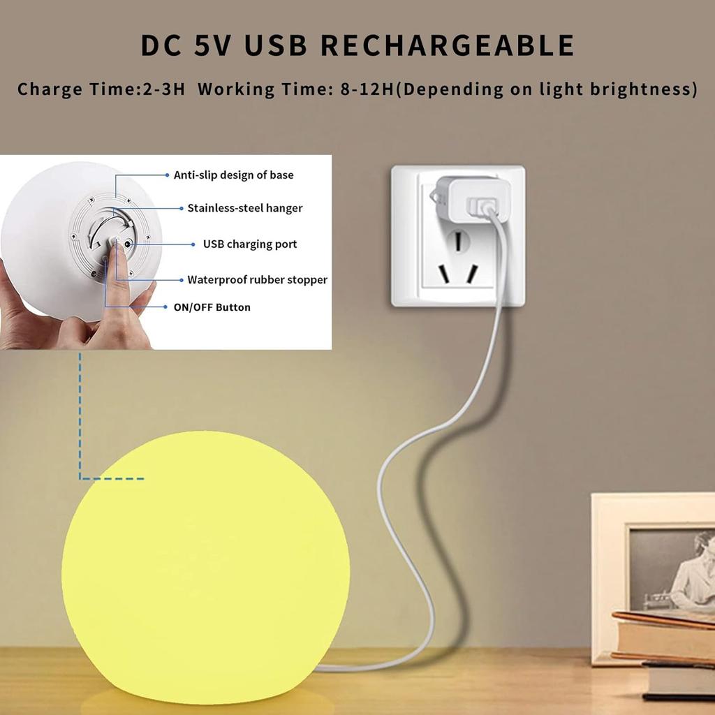 LED Glowing Ball Light, 8-Inch Cordless 16 Color Changing and 4 Light Modes Kids Night Light, Rechargeable & Dimmable Mood Lamp with Remote Control,