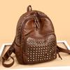 Fashion Rivet Soft Leather Women Backpacks Designer Large Capacity Girls School Bag  Female Bagpack Travel Bags