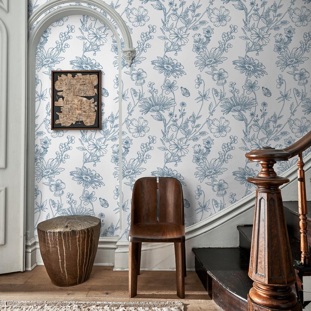 Simple Blue Floral Wallpaper For Bedroom Cute Wall Stickers Self-Adhesive Pvc Waterproof Removable Wallpaper Home Decoration