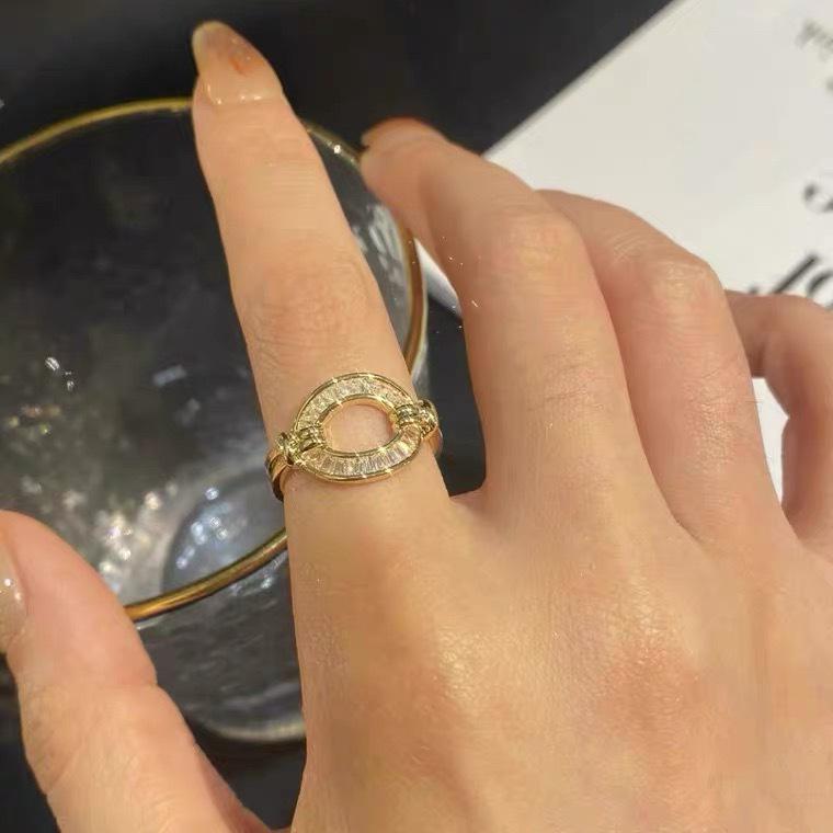 Micro-Inlaid Zircon Fashion Open Ring - Adjustable Luxury Index Finger Jewelry for Women
