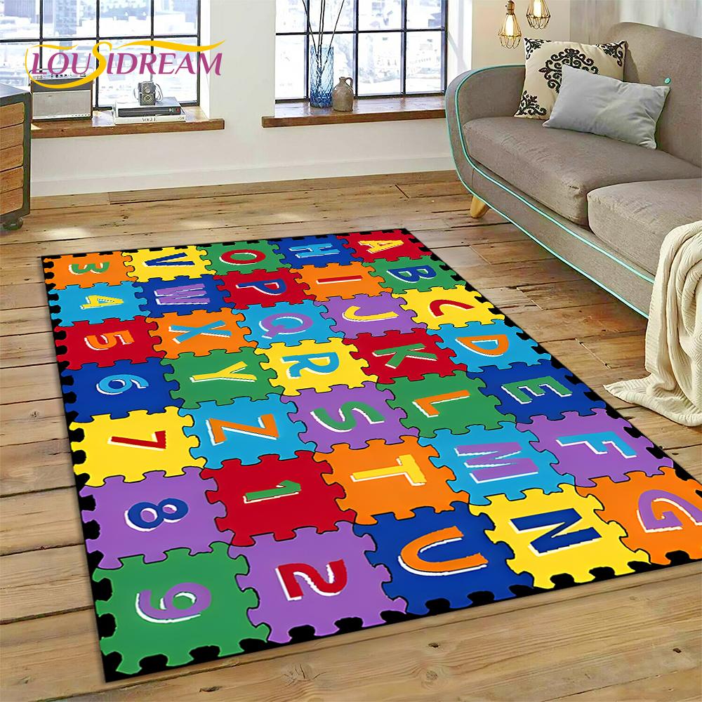 ABC Alphabet Kinder Krabbeln Frühe Bildung Cartoon Kinder Spielzimmer Bereichsteppich, Teppich für Wohnzimmer Schlafzimmer Sofa, Rutschfeste Matte