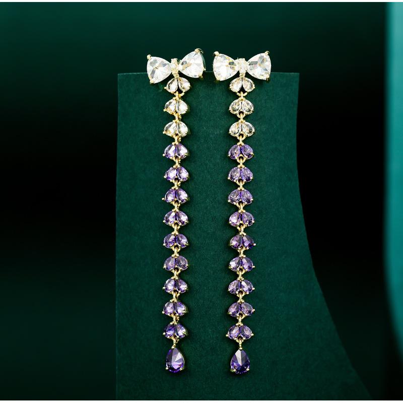 Tie Tassel Dangle Earrings Shining Cubic Zirconia Statement Earings Birthday Gifts Women Fashion Jewelry