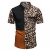 Leopard Print Color Block Men Shirt Homme Luxe Summer Tops Vintage Man Short Sleeve Holiday Hawaiian Cuban Shirt Streetwear