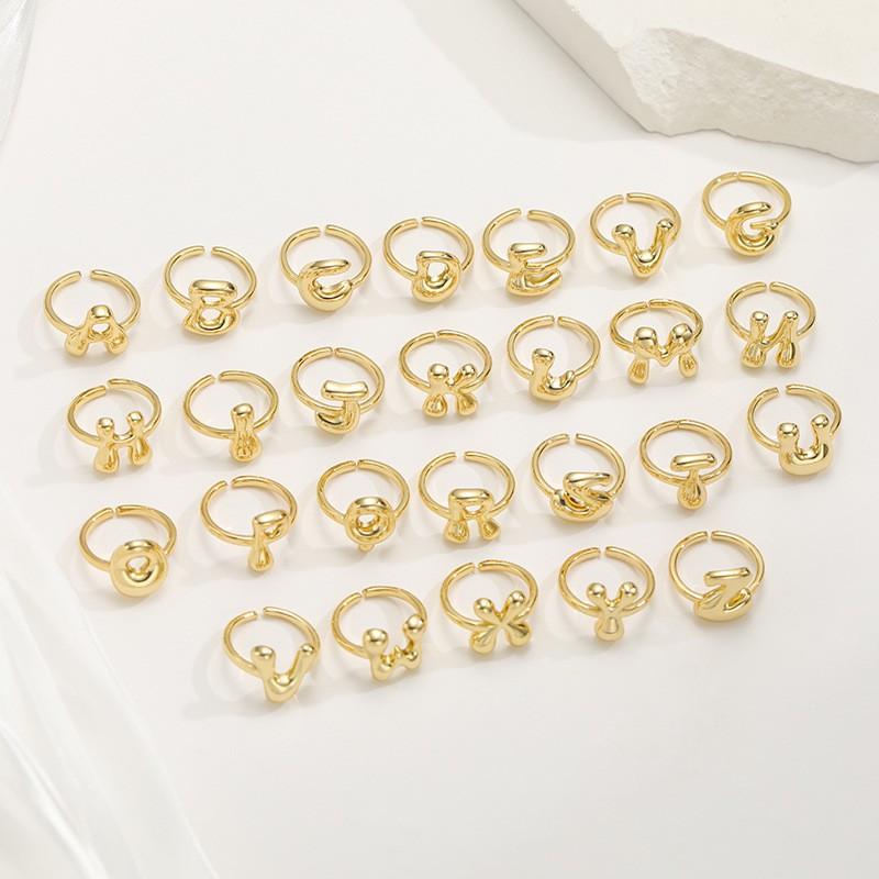 Adjustable Open Ring In 18K Gold Plated Copper With Q-Style Alphabet Letter Design Men Women