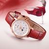 Mido Flower Series Moon Phase Watch Retro Red Quartz Movement Red Watch 31mm White Dial Leather Strap Women watches M043.023.36.031.00
