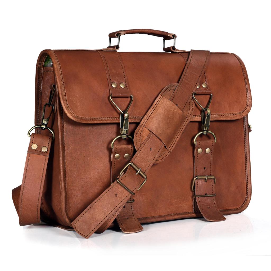 Handmade Leather Messenger Bag for Men & Women | Vintage Brown Leather Satchel | Office Laptop Briefcase | Crossbody Shoulder Bag