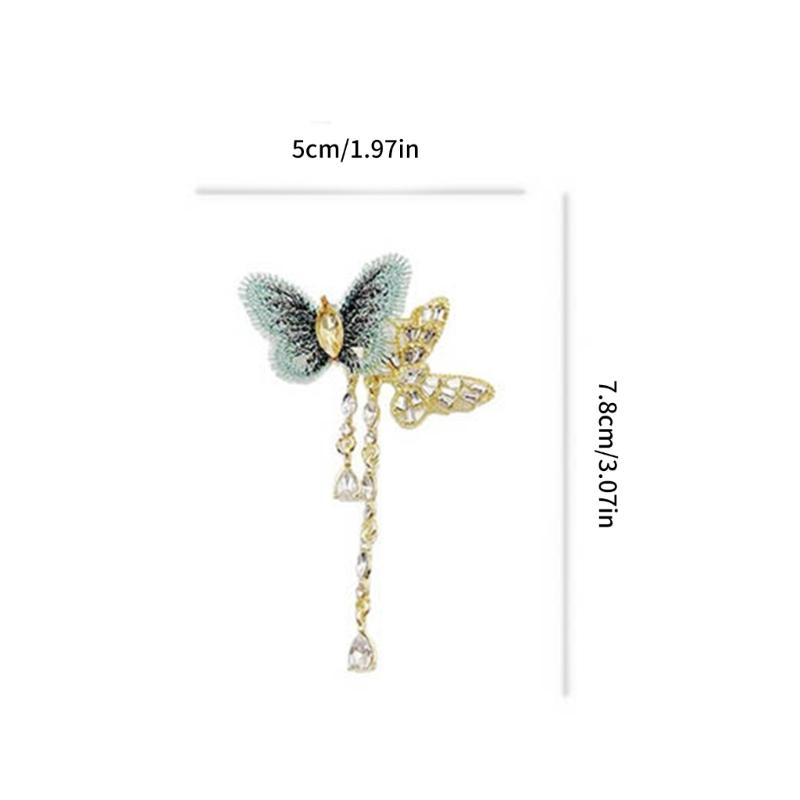 Sparkling Rhinestones Butterfly Tassels Brooch Animal Theme Lapel Badge Handmade Party Wear Decoration For Adults