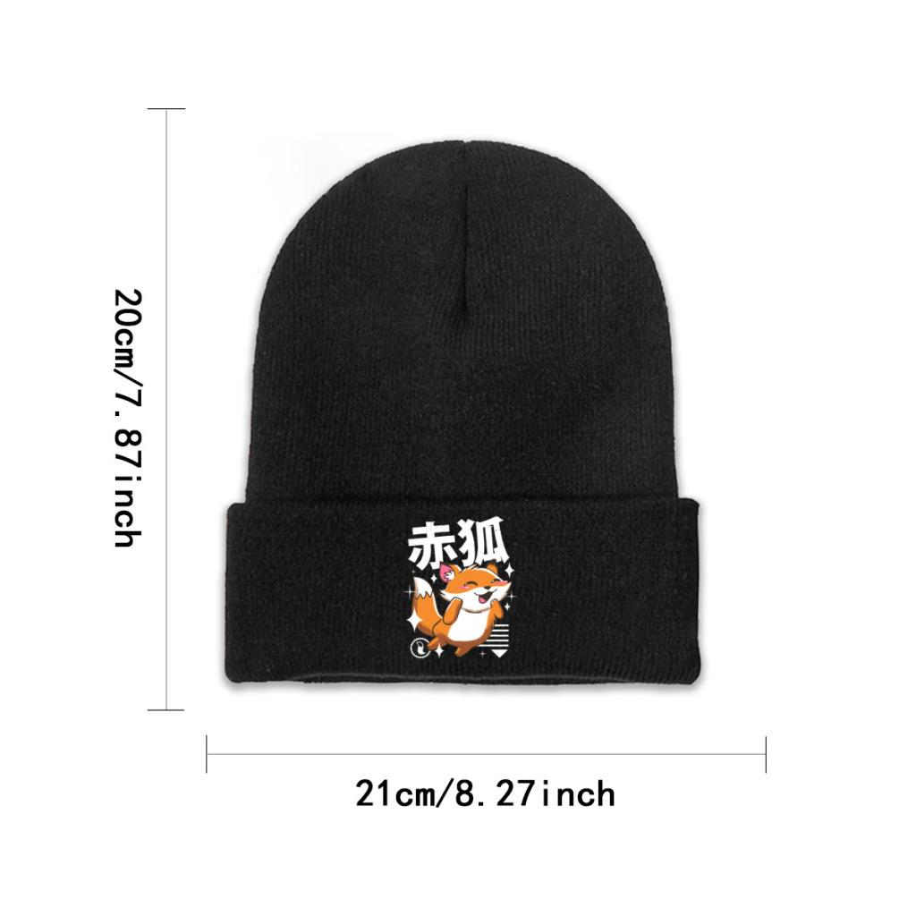 Kawaii Fox Knitted Hat Women's Unisex's Beanie Winter Hat  Warm Melon Cap