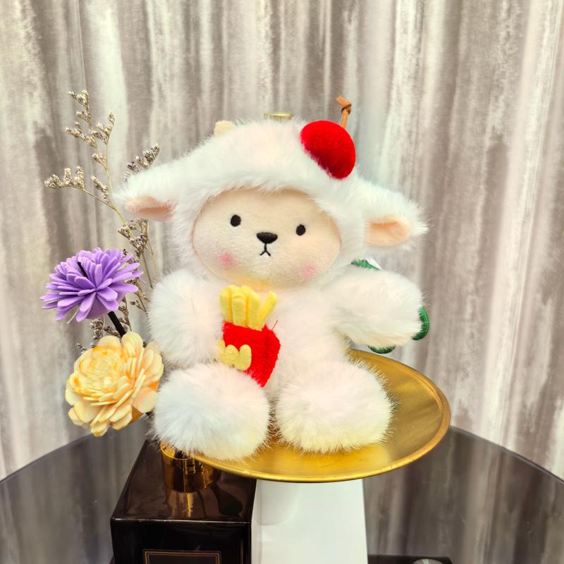 

Non-Toxic Lamb Sheep Soft Stuffed Plush Toys Cute Bow Accessory French Fries Bread Egg Animal Plush Doll Gifts For Children Eid Al Fitr Decor 15cm