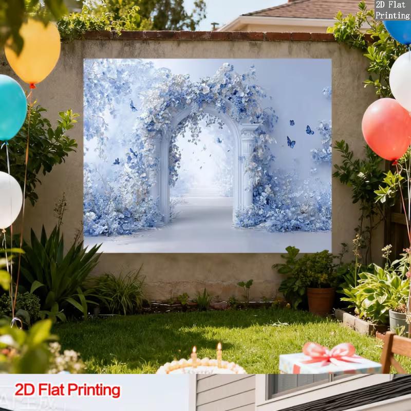 2D Blaue Blumenbogen Kulisse Hochzeitszeremonie Fotografie Hintergrund