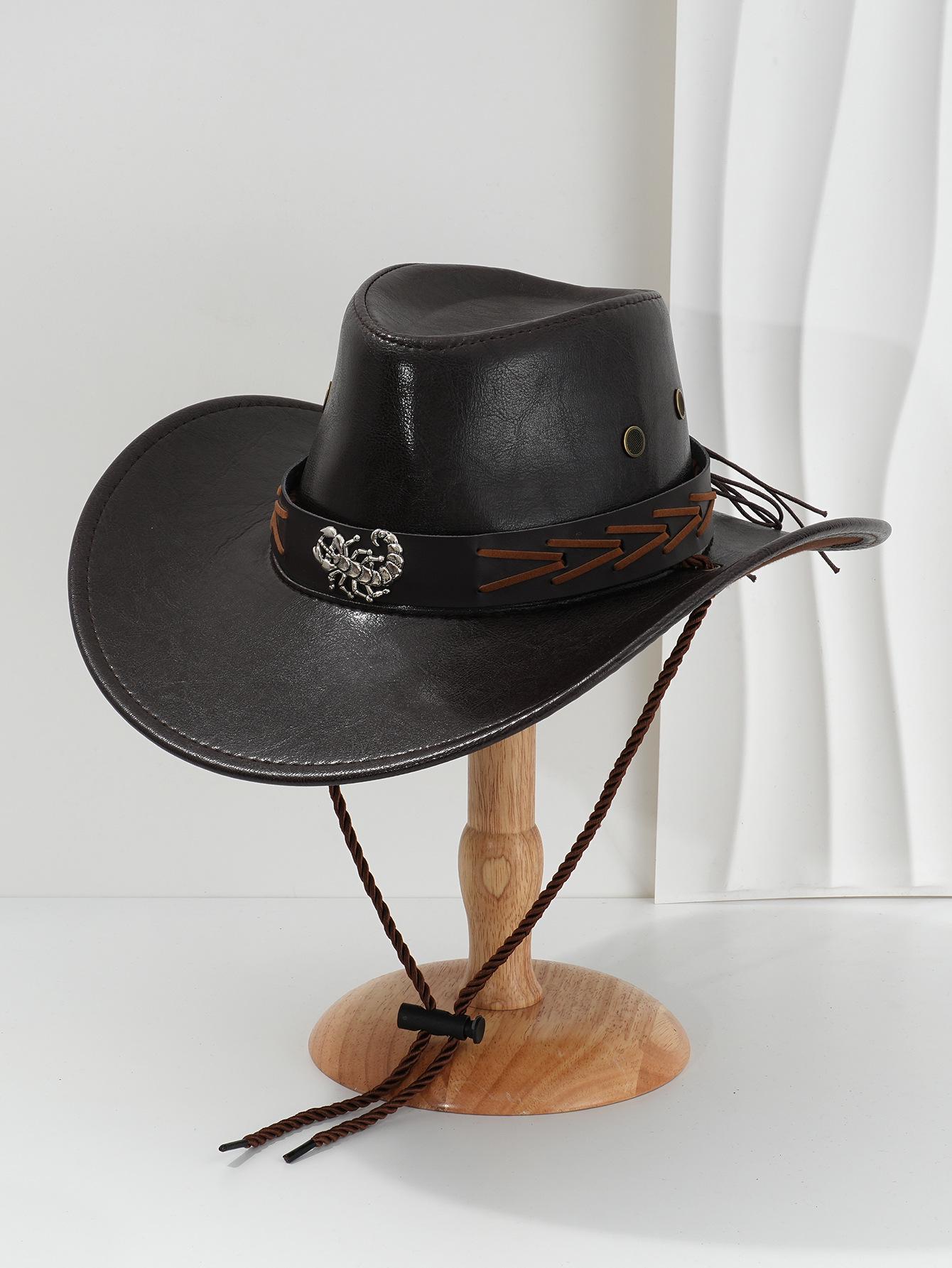 

Унисекс Ковбойская шляпа из французской ПУ кожи с веревочным поясом со скорпионом - Идеально для мероприятий M (56-58cm) темный кофе